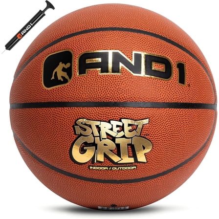 AND1 Street Grip Premium Composite Leather Basketball: Size 7 (29.5”) for Indoor/Outdoor, Includes Pump