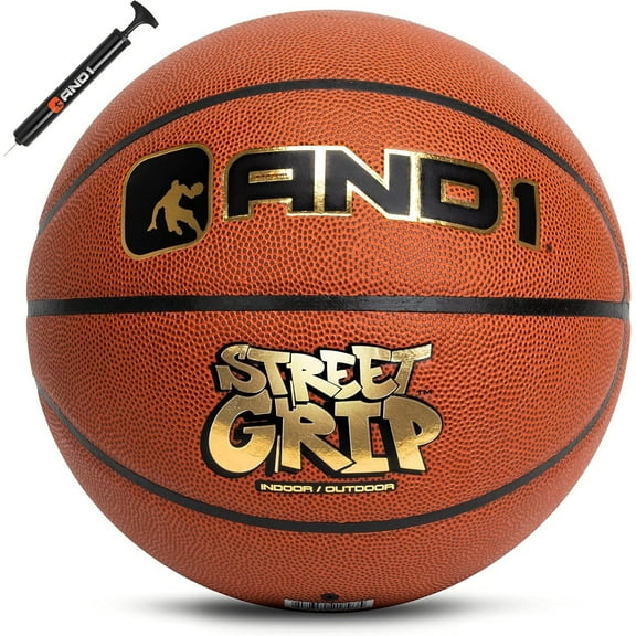 AND1 Street Grip Premium Composite Leather Basketball: Size 7 (29.5”) for Indoor/Outdoor, Includes Pump