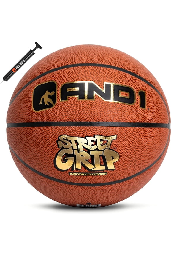 Street Grip Premium Composite Leather Basketball: Size 7 (29.5”) for Indoor/Outdoor, Includes Pump