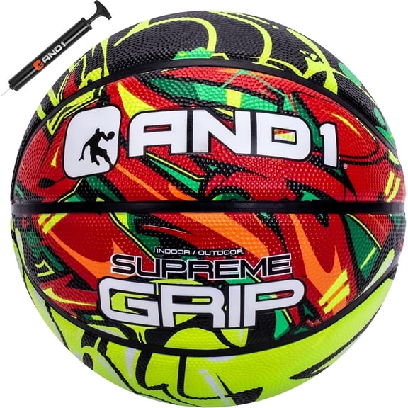 AND1 Supreme Grip Basketball: Size 7 (29.5") Rubber, Deep Channel, Made for Indoor Outdoor Basketball
