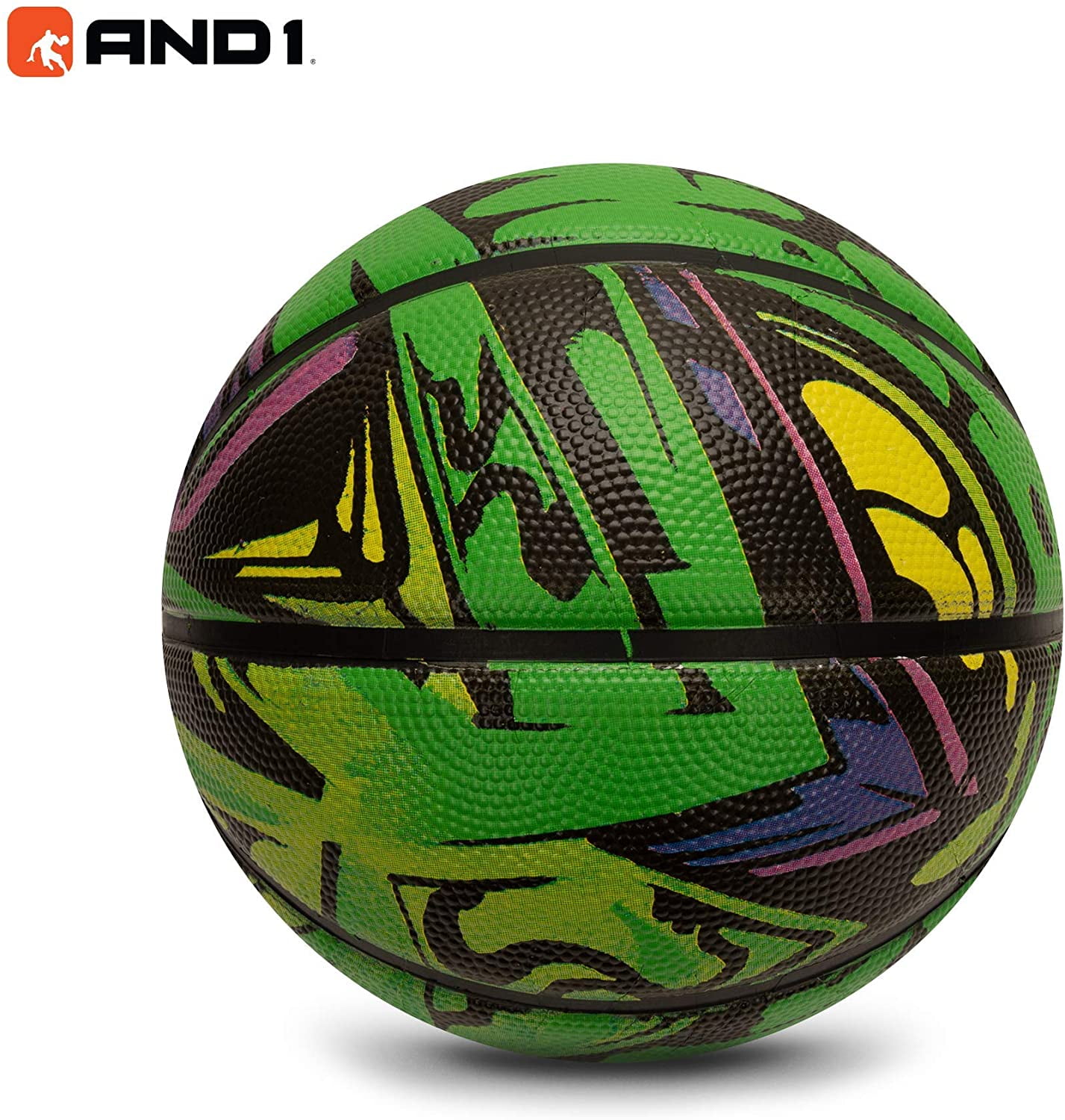 AND1 Supreme Grip Rubber Basketball and Pump, Green and Purple, 29.5/