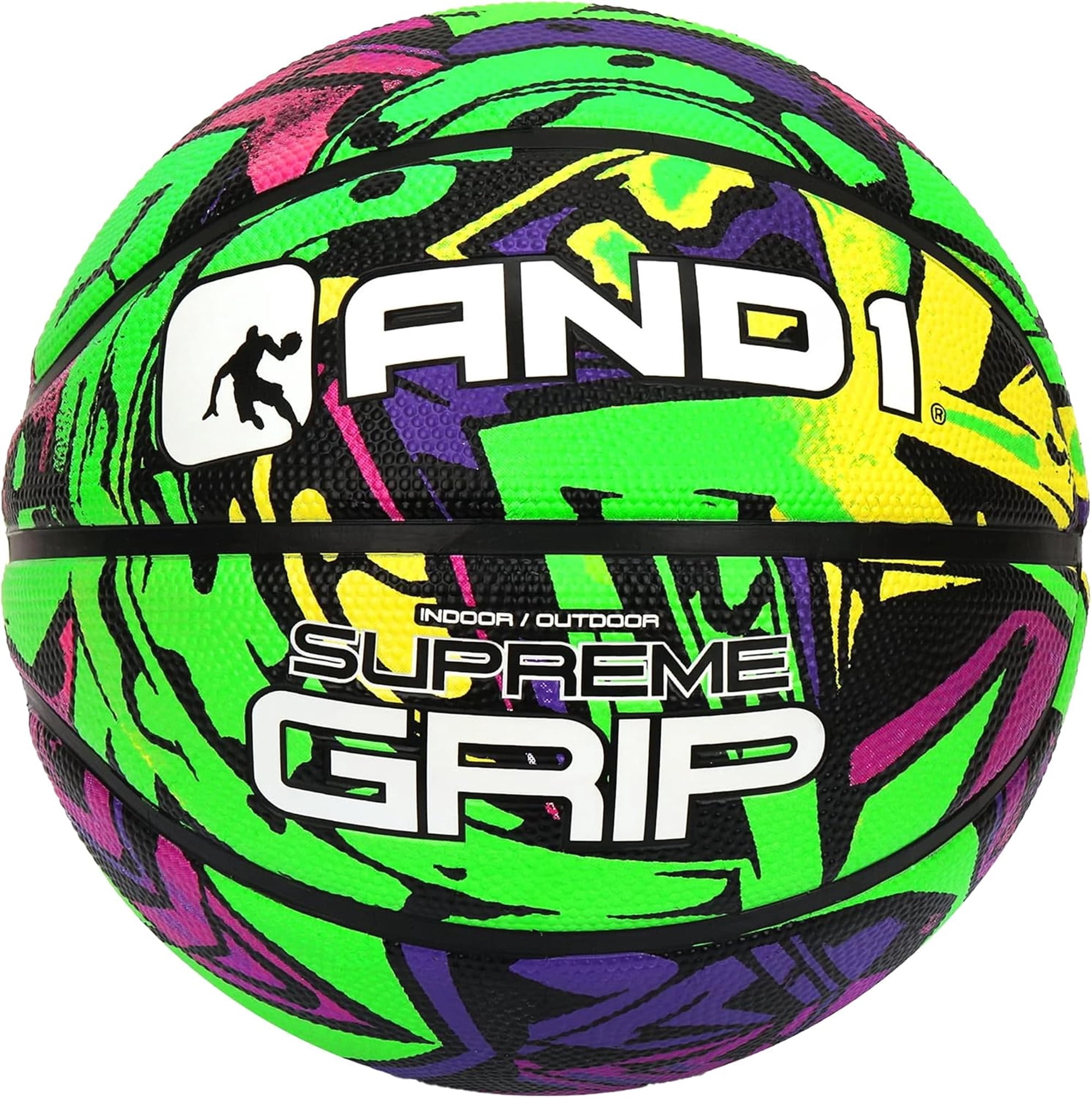 AND1 Supreme Grip Rubber Basketball, Size 7, Deep Channel
