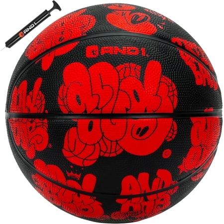 AND1 Toss Up Rubber Basketball: Size 5 (27.5 inches) Deep Channel Construction, for Indoor/Outdoor Use, Includes 10” Pump