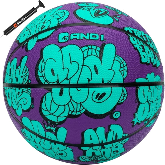 AND1 Toss Up Rubber Basketball: Size 6 (28.5 inches) Deep Channel Construction, for Indoor/Outdoor Use, Includes 10” Pump