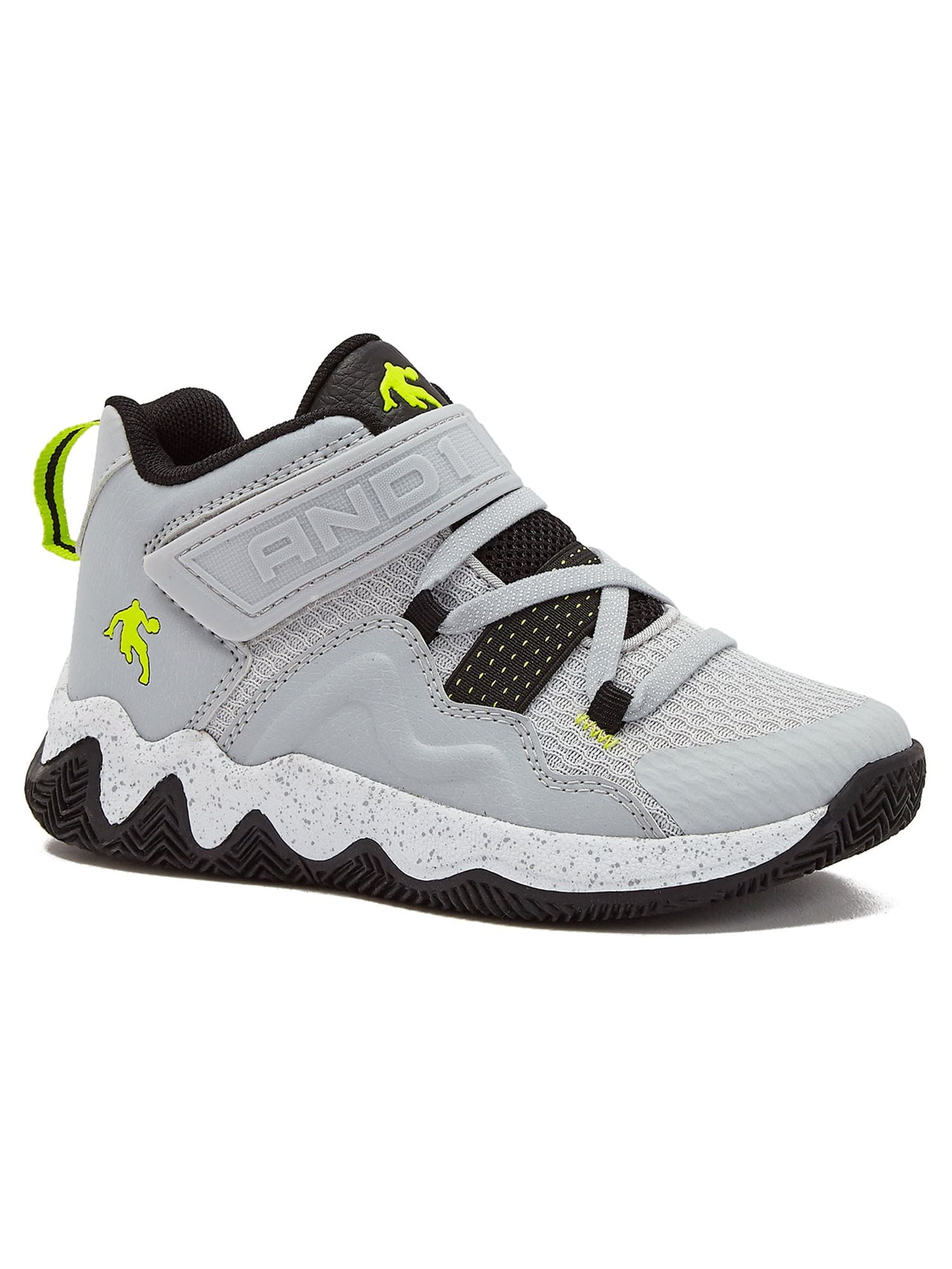 AND1 Unisex Kids Basketball Sneakers, Hook and Loop Strap, Lightweight, Black/White, Sizes 13-6