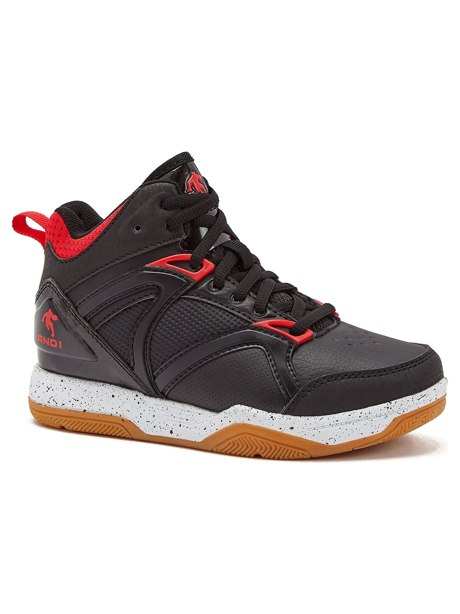 AND1 Unisex Lace-up High Top Basketball Sneakers, Black/White, Sizes 13-6