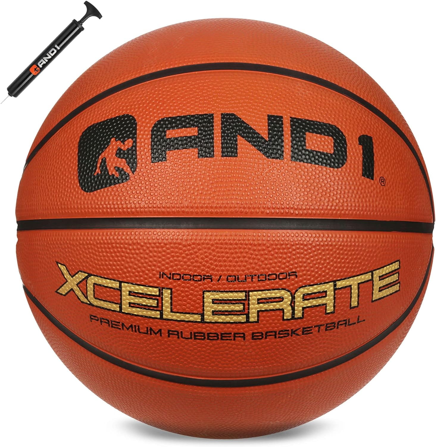 And1 Xcelerate Rubber Basketball Official Regulation Size 7 29.5 inches Deep Channel Construction Streetball Made for Indoor Outdoor Basketball