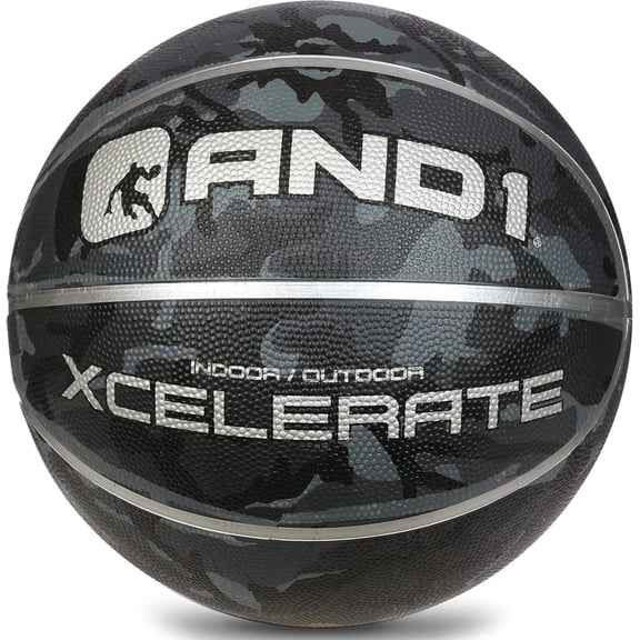 AND1 Xcelerate Rubber Basketball: Regulation Size 7 (29.5”) Streetball, Made for Indoor/Outdoor Basketball Games, Black Camo