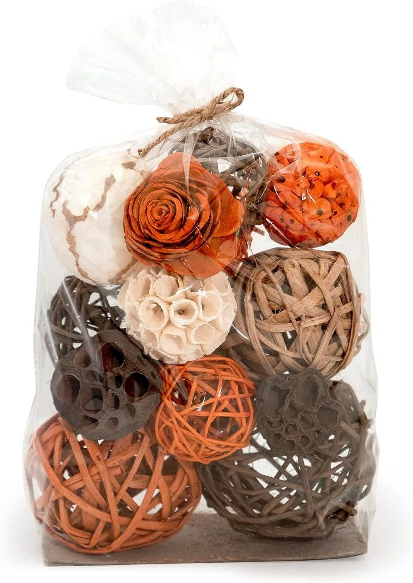 Sac Décoratif ANDALUCA Avec Boules En Rotin Orange Coucher De Soleil - Pour Vase, Bol, Déco D'intérieur
