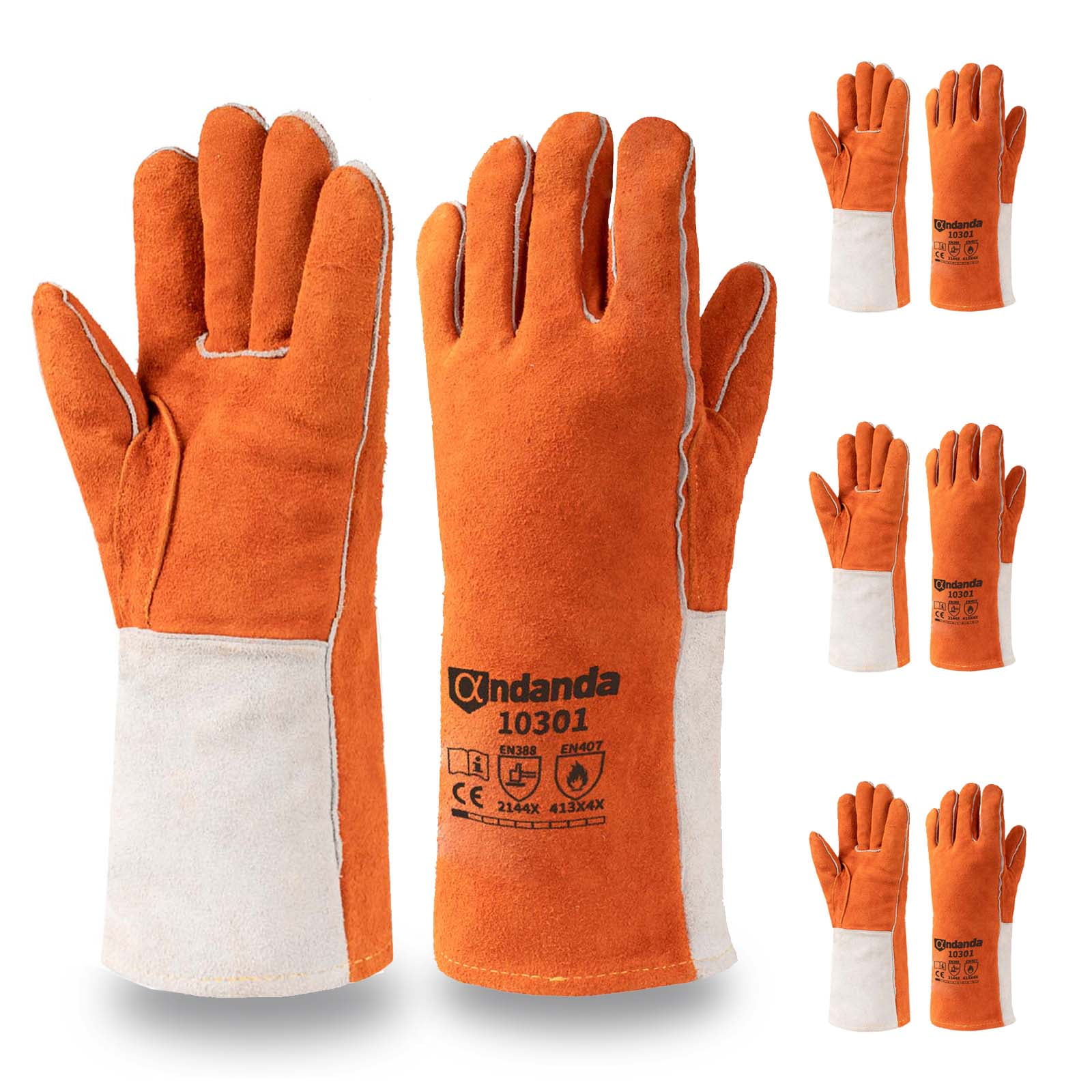 ANDANDA Leather Forge Welding Gloves, 13" Fire/Heat Resistant Gloves, Premium Split Leather, Aramid Stitching, Welding Gloves Provides Flames, Sparks and Welding Spatter Protection, Large/1 pair
