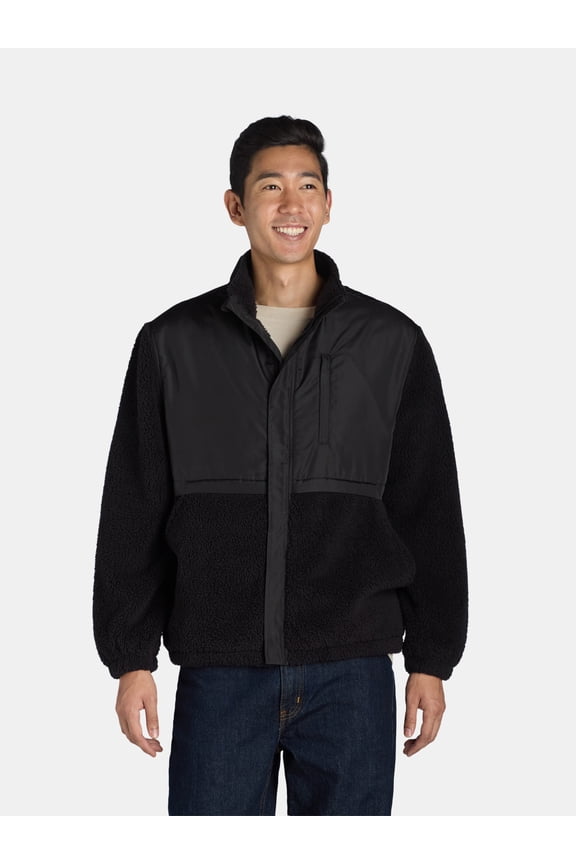 Men's High Pile Fleece and Nylon Zip Jacket, Sizes S-3X