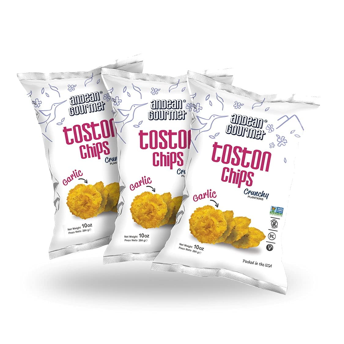 ANDEAN GOURMET Garlic Toston Chips 10oz (Pack of 3) Gluten Free, All Natural, NONGMO and