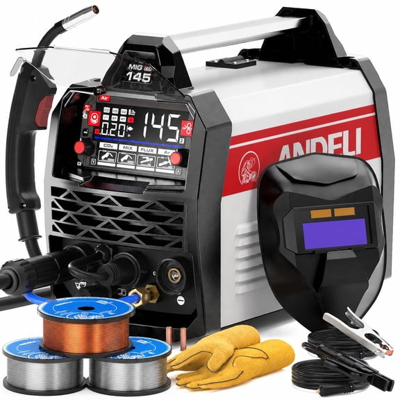 ANDELI Aluminum MIG Welder145A, 4-in-1,110V/220V Pulse Gas MIG/Lift TIG/Stick, Synergic Control, Large Display, Beginner-Friendly, Portable Welding Kit for DIY Metalworking