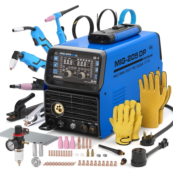 ANDELI MIG-205DP 8-in-1 Multiprocess Welder, 205A MIG/TIG/Plasma Cutter/Stick, 110V/220V