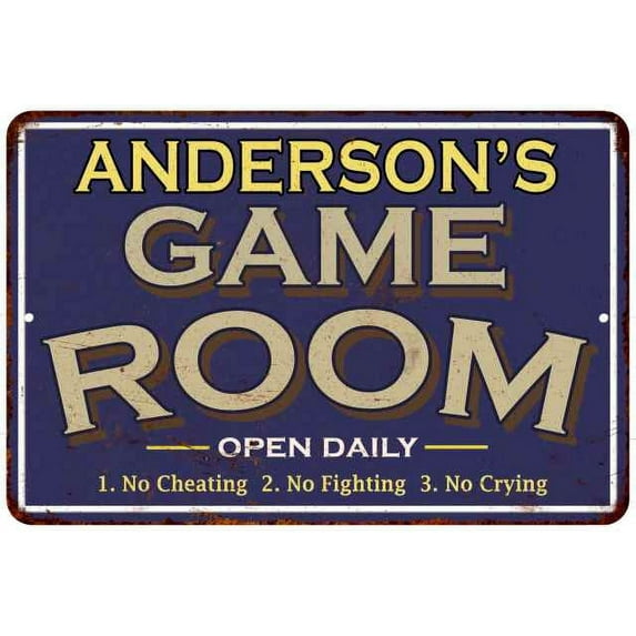 ANDERSON'S Blue Game Room Sign Metal Wall Decor 8x12 108120002010