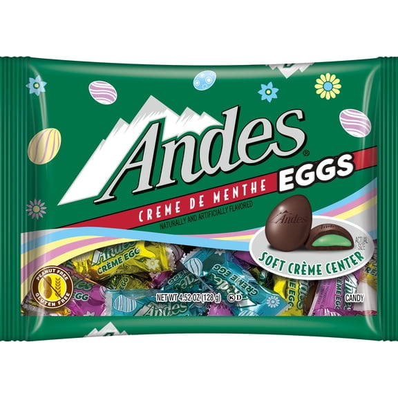Andes, Crme de Menthe Easter Eggs, 4.52 oz. Peanut Free, Gluten Free. Contains Milk.
