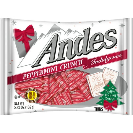 Andes, Peppermint Crunch, Individually Wrapped Mints, Peanut Free, Gluten Free, 5.72 oz. Contains Milk.