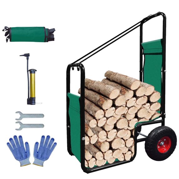 Rolling Log Rack ANDGOAL Firewood Log Cart Carrier – Steel Frame Dolly Rack with Smooth ...