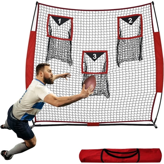 ANDGOAL 6x6FT Football Throwing Net Portable Quarterback Trainer with 3 Target Pockets Football Passing and Kicking Practice Net with Carry Bag