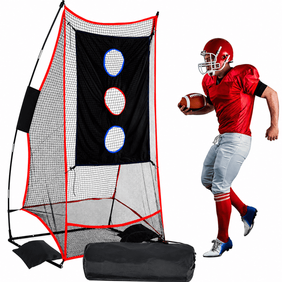 ANDGOAL 3' x 6' Football Practice Net with 3-Hole Target Cloth, Heavy Duty Quarterback Throwing Net and Kicking Training Aid with Carry Bag