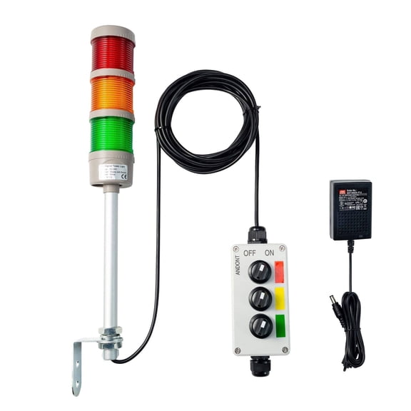 ANDONT Industrial 3 Stack Andon Tower Signal Light, Aluminum Pole, 32ft