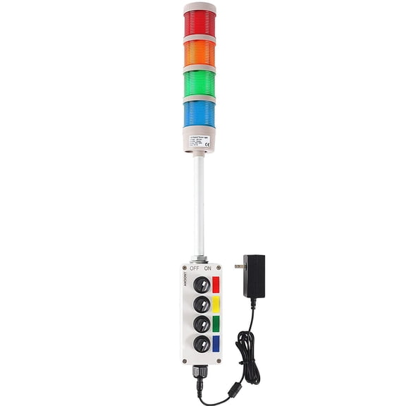ANDONT 4-Stack LED Andon Tower Signal Light with Buzzer, Red/Yellow/Green/Blue, On/Off/Flash, Plug-and-Play