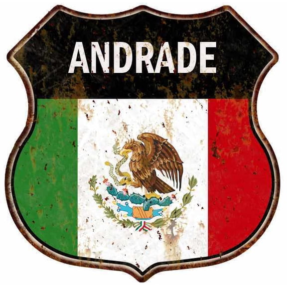 ANDRADE Mexican Flag Shield Metal Sign Mexico Size: 12"x 12"