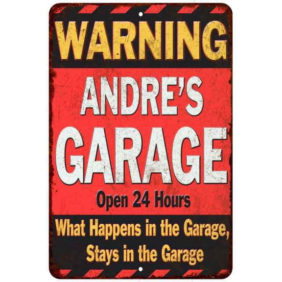 ANDRE'S Garage Warning Man Cave Wall Decor 8 x 12 High Gloss Metal 208120030220