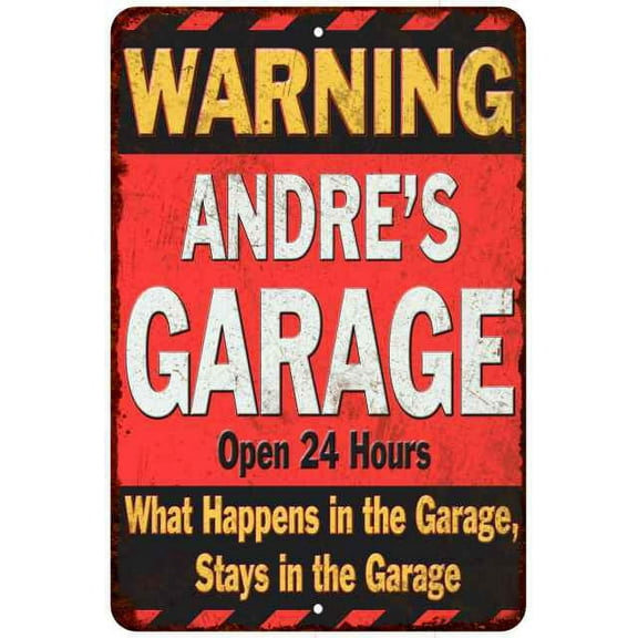 ANDRE'S Garage Warning Man Cave Wall Decor 8x12 Metal Sign 108120030220