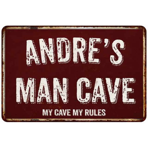 ANDRE'S Man Cave Red Grunge Sign 8 x 12 High Gloss Metal Sign 208120003122
