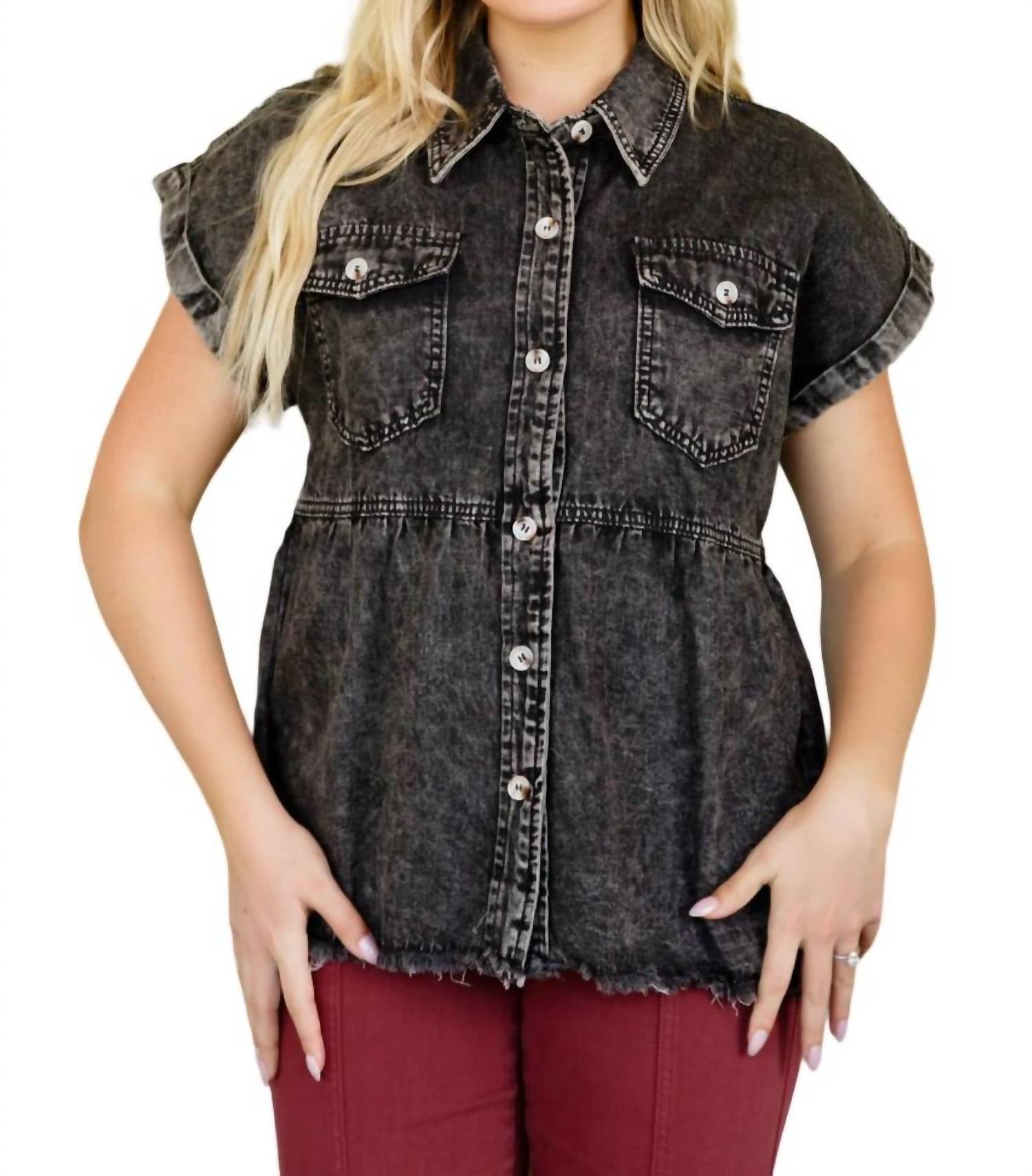 SO ME Button Down Denim Game Day Top and Shorts Set