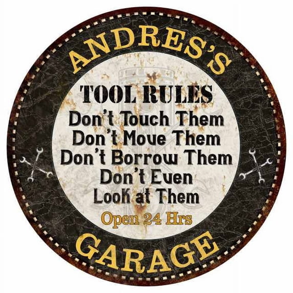 ANDRES'S Garage Rules 14" Round Metal Sign Garage Bar Wall Decor 100140013242