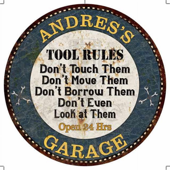 ANDRES'S Garage Rules 14" Round Metal Sign Garage Wall Decor 100140015242