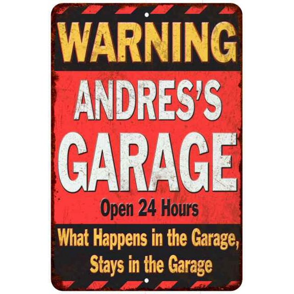 ANDRES'S Garage Warning Man Cave Wall Decor 8 x 12 High Gloss Metal 208120030355
