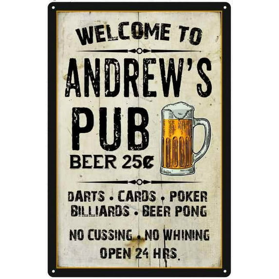 ANDREW'S Pub Sign Vintage Man Cave Bar 16 x 24 Matte Finish Metal 116240028038