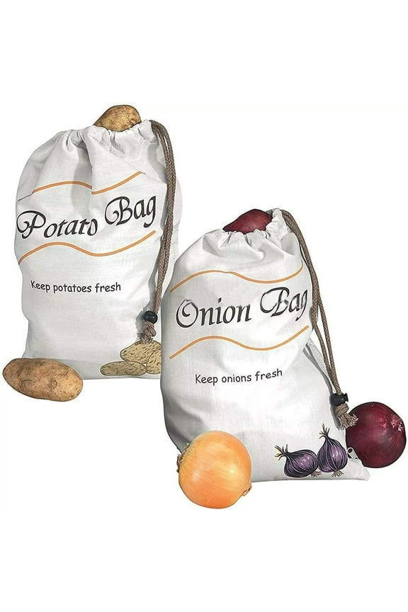 Reusable Produce Storage Bags,2 Pack Vegetable Bags Potato Onion Storage Keeper Holder Bags Muslin Veggie Bags,Large / 10" X 14"