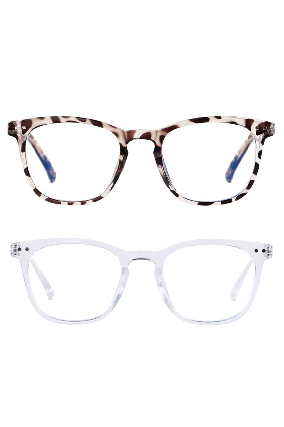 Blue Light Blocking Glasses Women Men Computer Small Face Frame Bluelight Blocker Teens Square Frame 2 Pack Clear Leopard