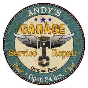 ANDY'S Garage 12" Round Metal Sign Man Cave Home Wall Dcor 200120027039