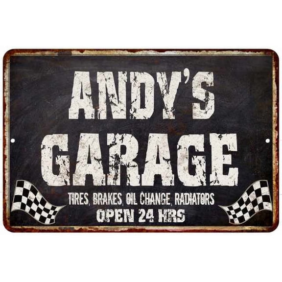 ANDY'S Garage Black Grunge Sign 8x12 Decor Gift 208120005037
