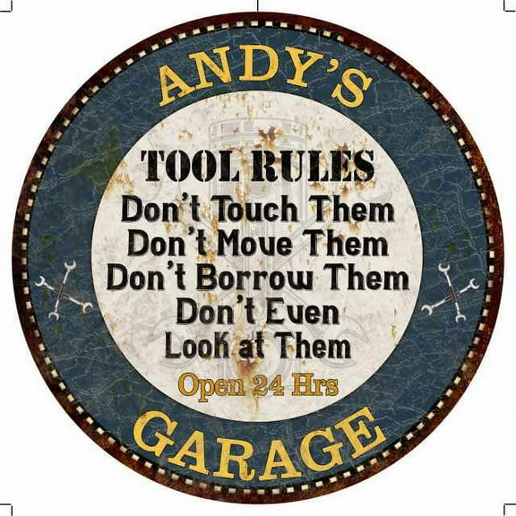 ANDY'S Garage Rules 12" Round Metal Sign Garage Bar Wall Dcor 100140015037