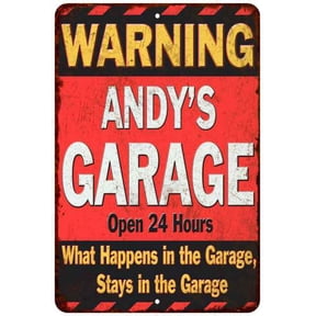 ANDY'S Garage Warning Man Cave Wall Decor 8x12 Metal Sign 108120030287