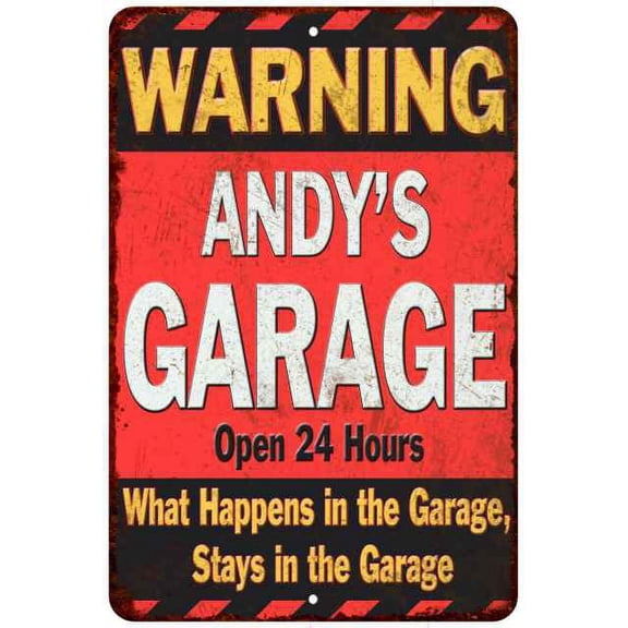 ANDY'S Garage Warning Man Cave Wall Decor 8x12 Metal Sign 108120030287