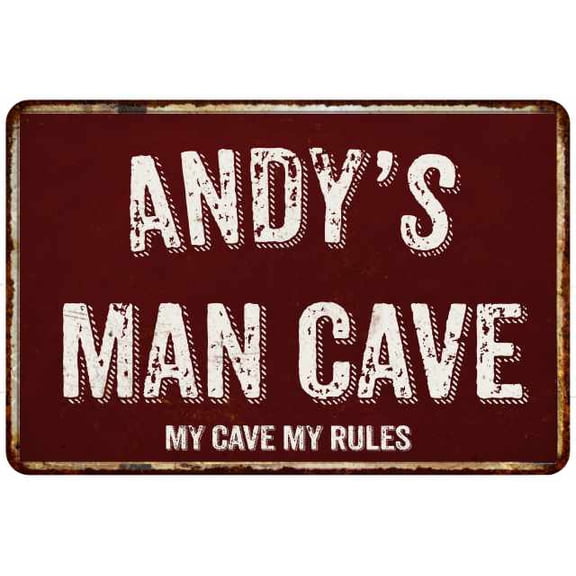 ANDY'S Man Cave Sign Garage Mancave Decor Accessories Signs Vintage Retro Rustic Tin Wall Art Name Home Beer Dads Gift 8 x 12 Matte Finish Metal 108120003037