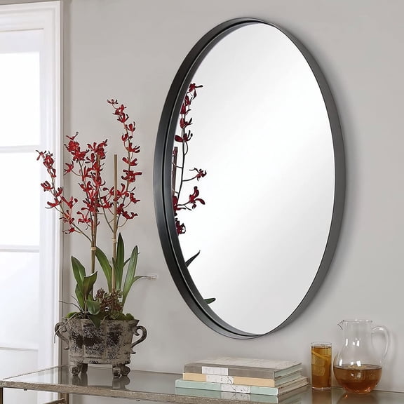 Open Box ANDY STAR 24 x 36 Inch Oval Deep Metal Frame Wall Mirror, Matte Black