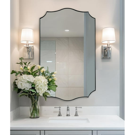 ANDY STAR 24x40 Inch Silver Asymmetrical Wall Mirror, Brushed Nickel Mirror in Anti-Rust Stainless Steel Metal, Irregular Shape Mirror with Unique Arched Design Ideal for a Gift