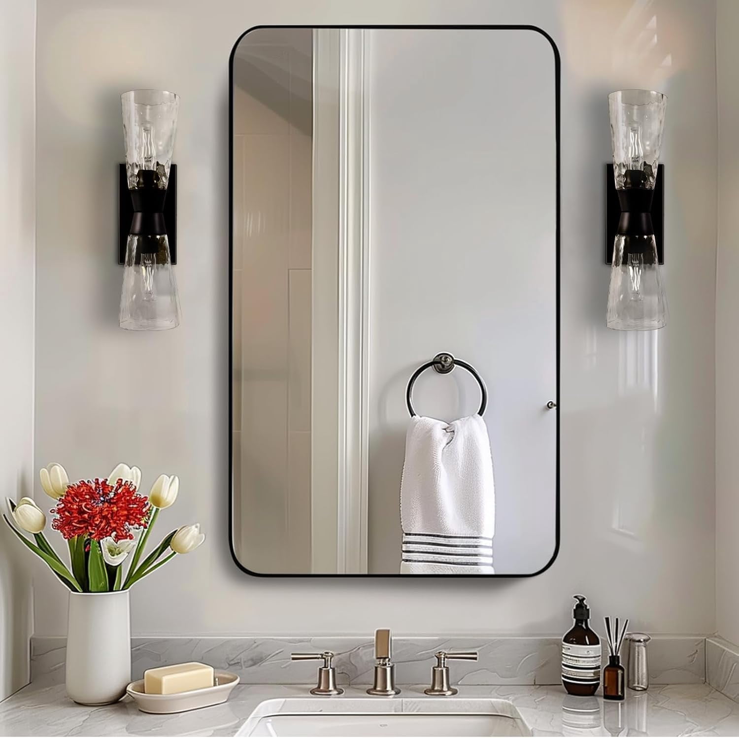 DESBING 30x50 Inch Black Rectangle Bathroom Mirror – Modern Aluminum Frame Wall Mirror For Vanity, Entryway, Or Living Room