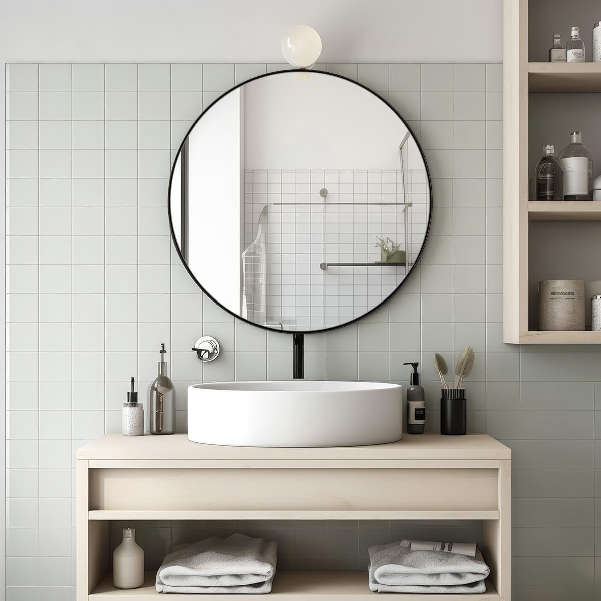 ANDY STAR 36" Black Round Mirror, Large Round Bathroom Mirror, Big ...