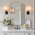 thumbnail image 1 of ANDY STAR Bathroom Vanity Mirror, 24x36 Matte Black Rectangle Mirror with Scalloped Round Corner, Vintage Asymmetrical Metal Wall Mirror for Entryway, Living Room, 1 of 9