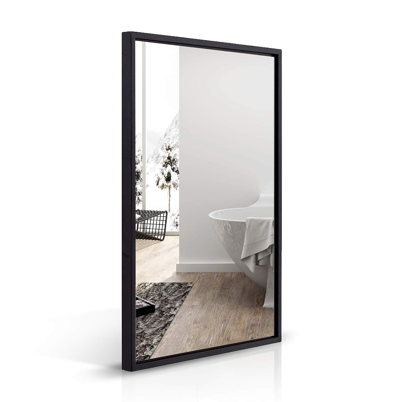 ANDY STAR Black Bathroom Mirror, 24"X36"Matte Black Frame Wall Mirror