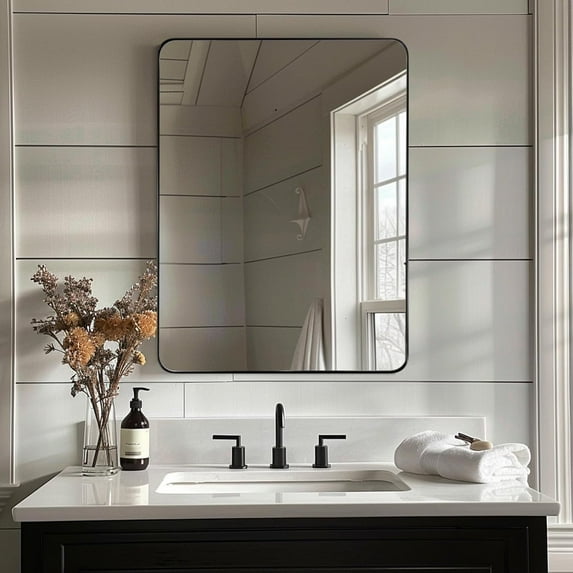 ANDY STAR Black Bathroom Mirrors for Over Sink, 24x32 Inch Matte Black Mirror for Bathroom, Rectangle Metal Vanity Mirror for Wall-Modern Clean Design with Superior Stainless Steel Frame